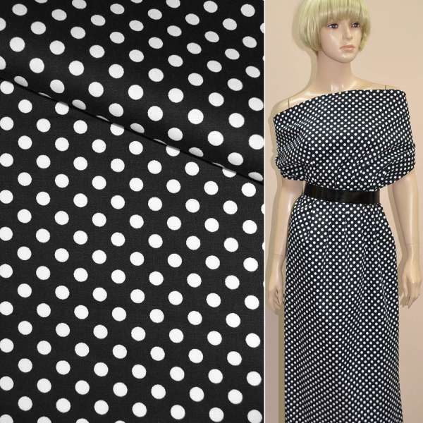 Котон стрейч чорний в білий горох ш.148