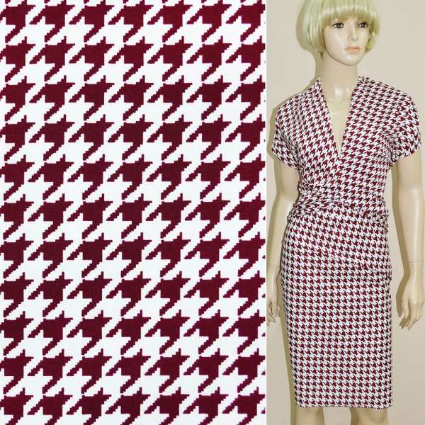 Котон стрейч білий в бордову гусячу лапку ш.148