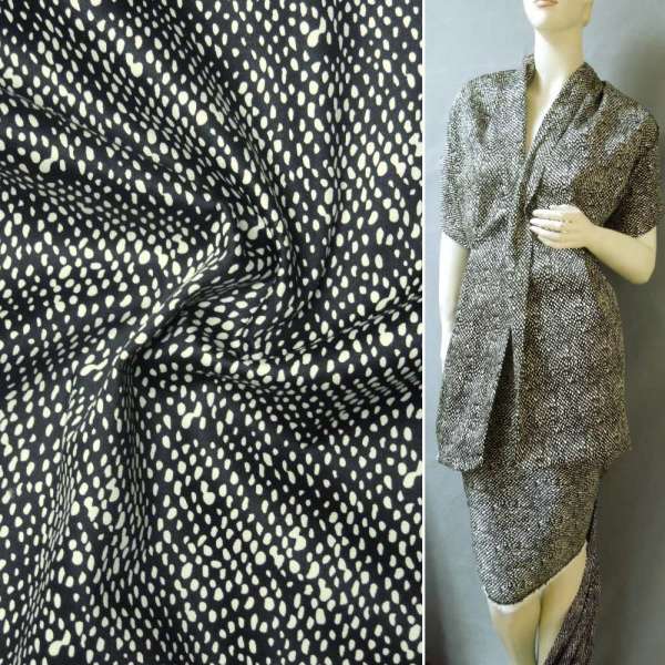 Котон стрейч чорний з молочними краплями ш.130