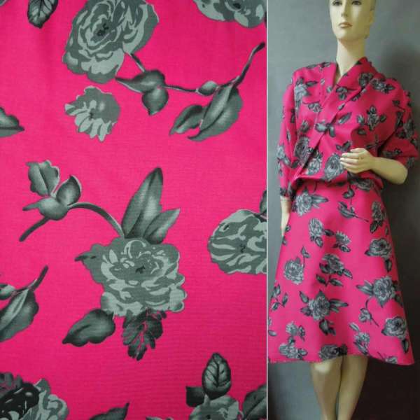 Котон стрейч малиновий з сірими кольорами ш.130