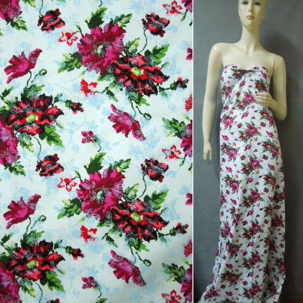 Котон стрейч білий з вишневими квітами ш.130