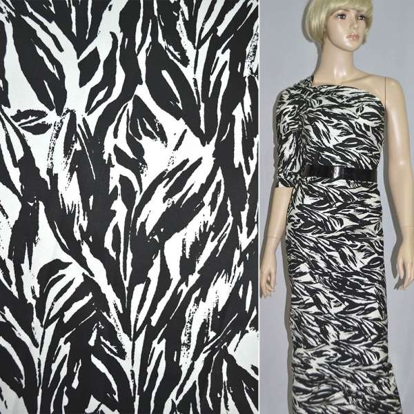 Котон стрейч білий з чорними розводами ш.130