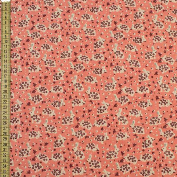 Котон з ворсом* кораловий, зайчика в квіточку, ш.140