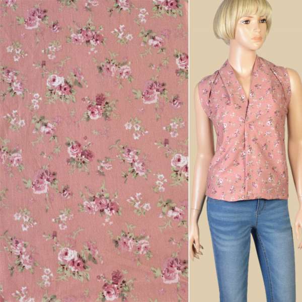 Котон фрезовий в рожеві троянди, ш.145