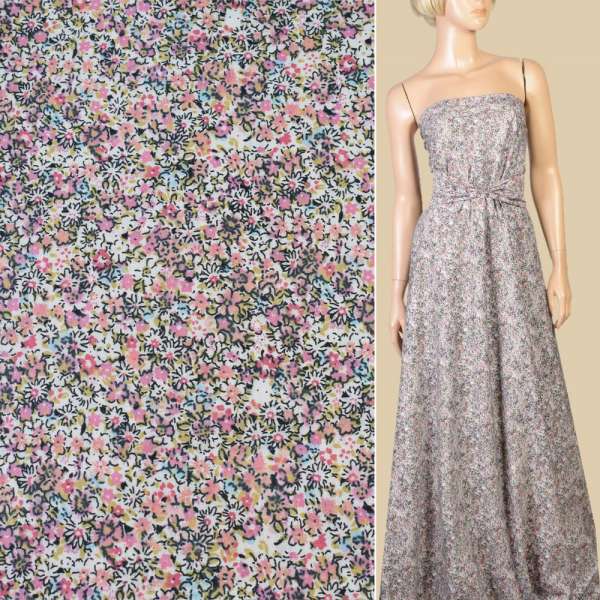 Котон білий в рожево-бузкові дрібні квіти, ш.145