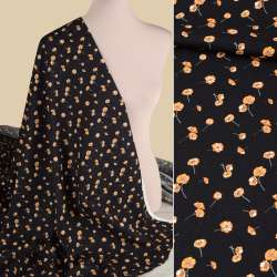 Коттон черный, мелкие желтые маки, ш.145