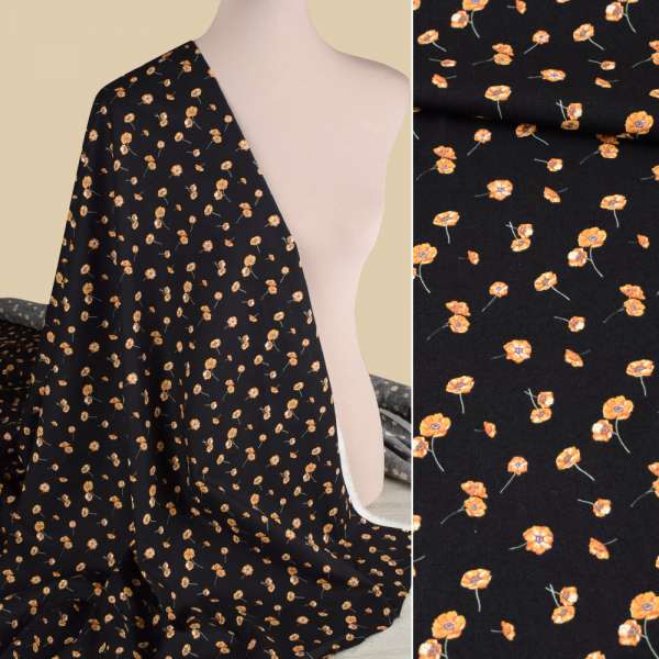 Коттон чорний, дрібні жовті маки, ш.145