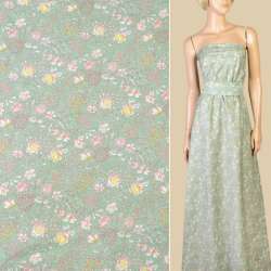 Котон* м'ятний в біло-жовті квіти, листя, ш.145