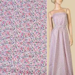 Котон* білий в дрібні рожеві, сірі, бузкові квіти, ш.145