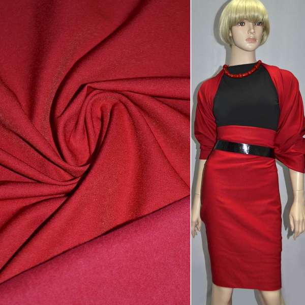 Котон стрейч костюмний з начосом червоний ш.140