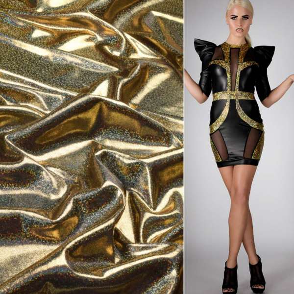 Трикотаж чорний з золотою точкової голограмою ш.150