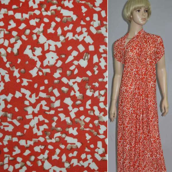 Микролайкра светло-красная с молочным геометрическим рисунком ш.170