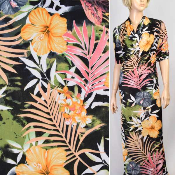 Микролайкра черная с большими черно-серыми цветами ш.170