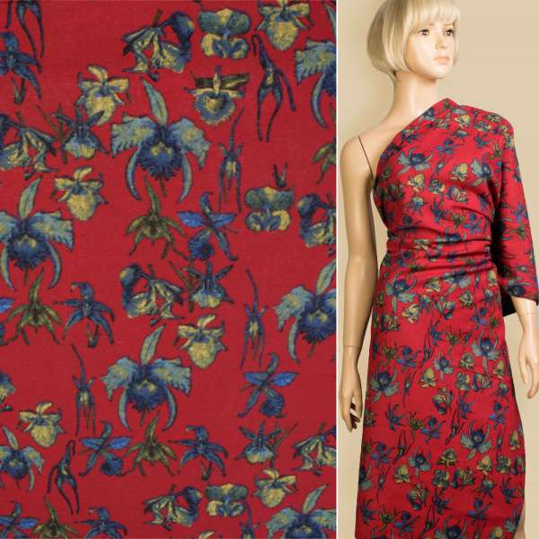 Лен красный в желто-синие орхидеи, ш.145