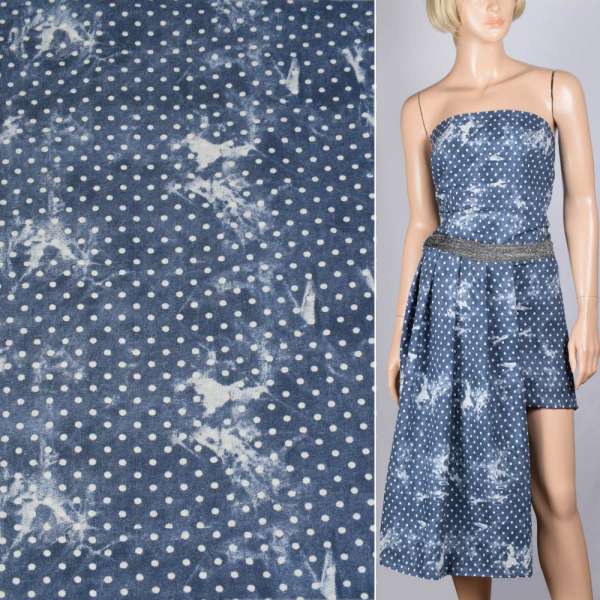 Лен синий в белый горох ш.140