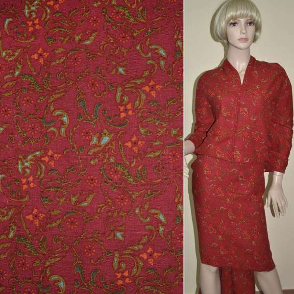 Льон червоний з золотисто-блакитними завитками і помаранчевими квітами ш.140