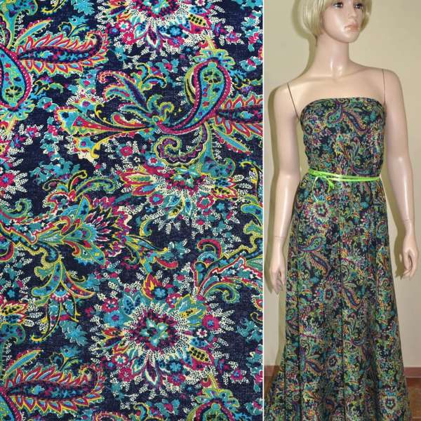 Льон чорний з бірюзово-бордовими огірками ш.145