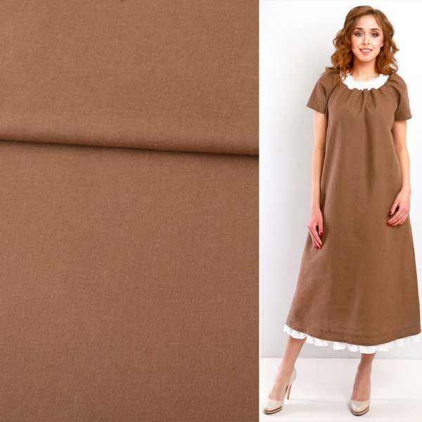 Лен коричневый цвета корицы ш.140