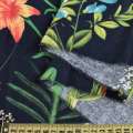 Лен черный, оранжевые лилии, зеленые листья, ш.150
