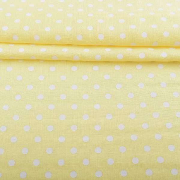 Лен с хлопком желтый светлый в белый горох, ш.155