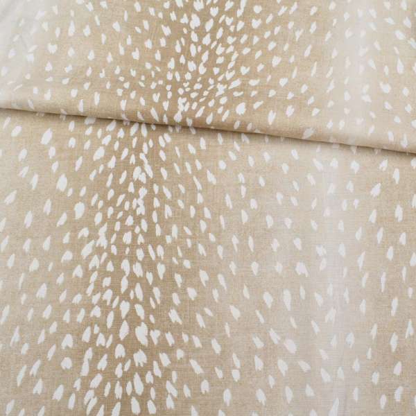 Лен с хлопком стрейч бежевый с переходом цвета, в белые пятна, ш.150