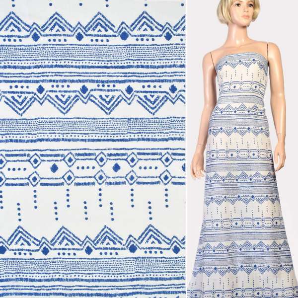 Марлевка белая в синий орнамент, ш.142