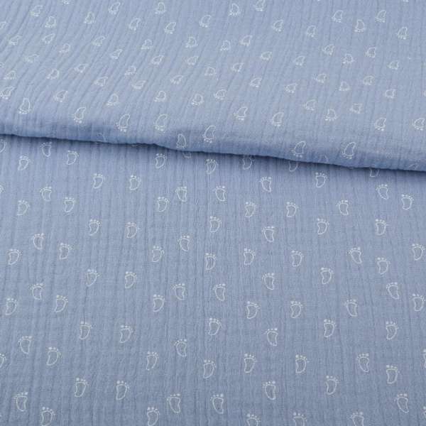 Муслин (марлевка жата подвійна) сіро-блакитний, білі лапки, ш.138