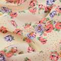 Креп поплин кремовый с розовыми букетами цветов ш.150