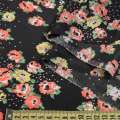 Креп поплін чорний з рожево-жовтими квітами ш.150