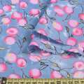 Поплин синий светлый с розовыми ягодами ш.150