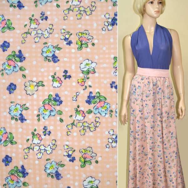 Поплін структурний персиковий з квітами ш.150