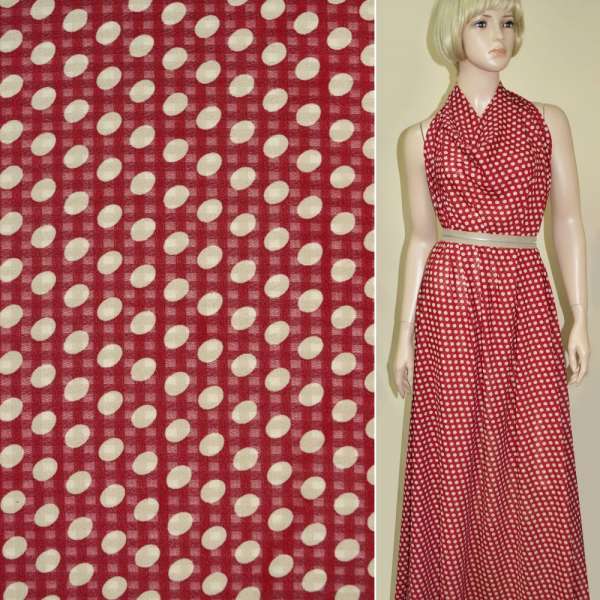 Поплін структурний вишневий в бежевий горох ш.150