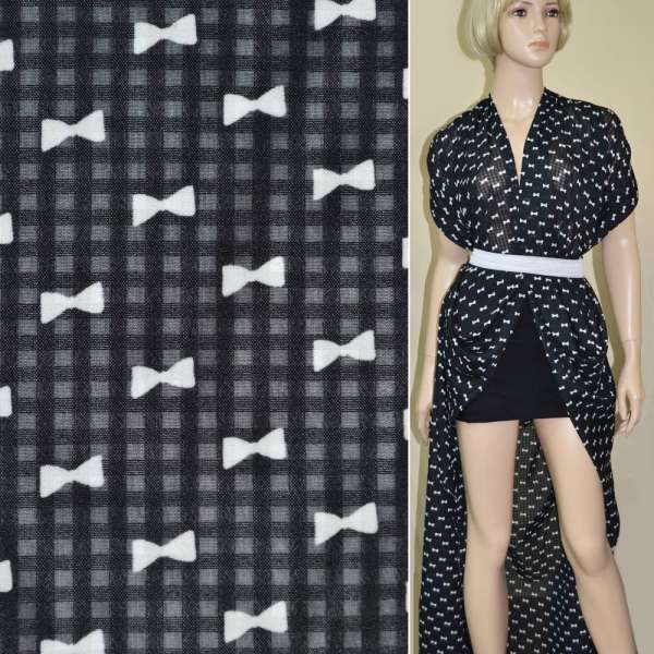 Поплин структурный черный с белыми бантиками ш.150