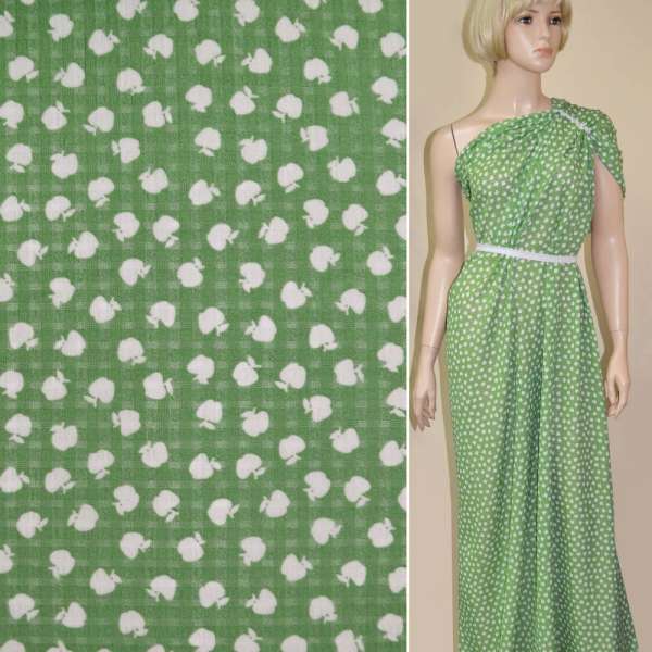 Поплин структурный зеленый в белые яблоки ш.150