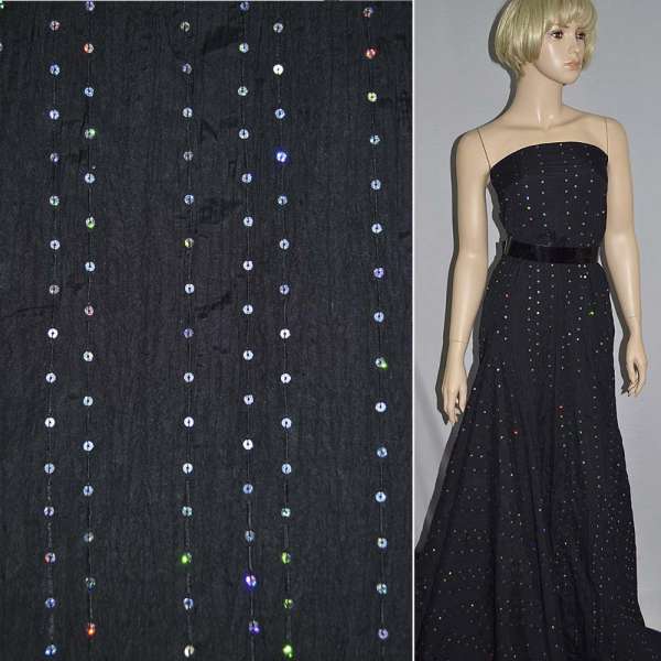 Поплин жатый черный с паетками ш.130