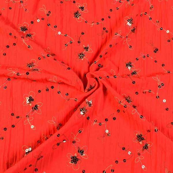 Поплин жатый красный с пайетками ш.140