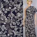 Поплин сине-черный в бело-серые цветы ш.145