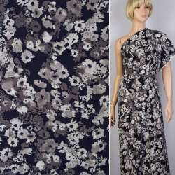 Поплин сине-черный в бело-серые цветы ш.145