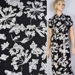 Поплин черный в белые большие цветы ш.147