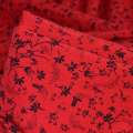 Поплин стрейч красный с черными цветами ш.150