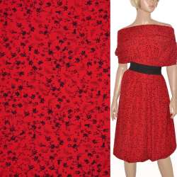 Поплин стрейч красный с черными цветами ш.150