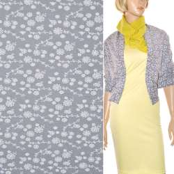 Поплин стрейч серый с белыми цветами ш.150