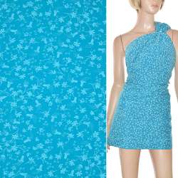 Поплин стрейч бирюзовый с белыми цветами ш.150