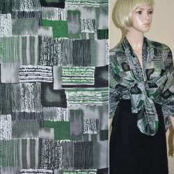 Поплин серый светлый с зелено-черными прямоугольниками в полоску ш.150