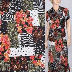 Поплин диллон в черно-белые прямоугольники с цветами ш.150