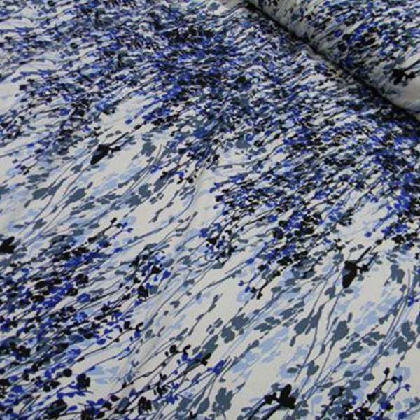Поплин диллон белый в черно-синие веточки ш.150