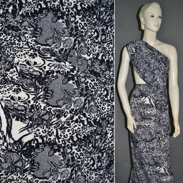 Поплин диллон молочно-черный с абстрактным рисунком ш.150