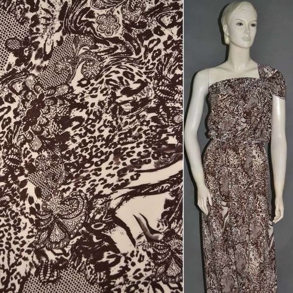 Поплин диллон молочно-коричневый с абстрактным рисунком ш.150