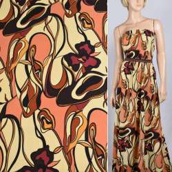 Поплин диллон желтый с коричнево-бордовым абстрактным рисунком ш.150