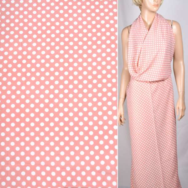 Поплин диллон персиковый в белый горох ш.150